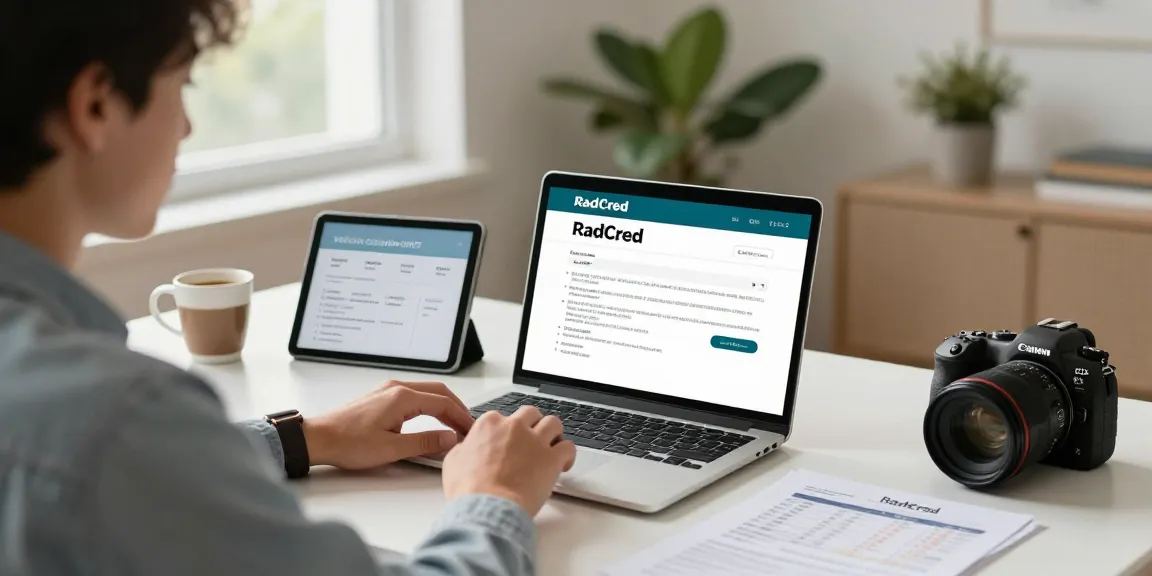 Applying for a 600 loan with RadCred in a bright home office, showcasing a focused borrower.