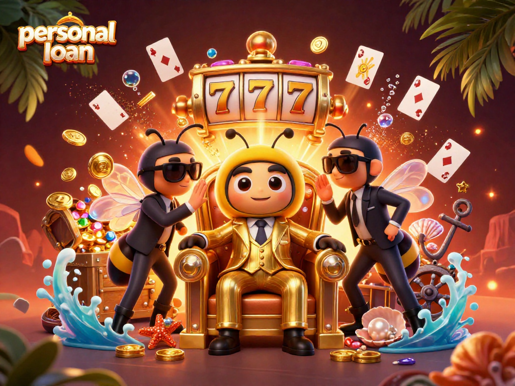 Experience a vibrant personal loan scene with casino elements and animated characters.