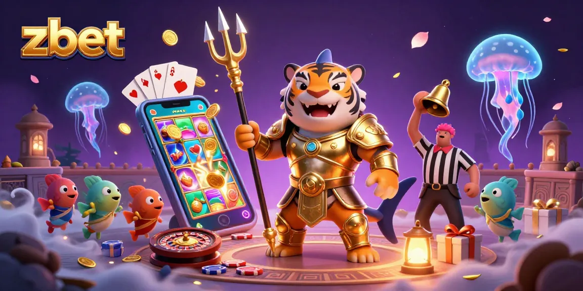 Experience the excitement of zbet with a dynamic casino scene featuring a fierce tiger shark and vibrant gaming elements.