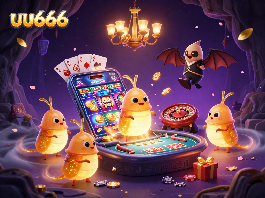 Experience uu666’s lively atmosphere with a glowworm team illuminating a cave casino featuring vibrant games and joyful chaos.