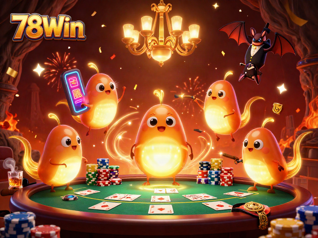 Experience the excitement of 78Win as glowworms illuminate a vibrant casino scene.