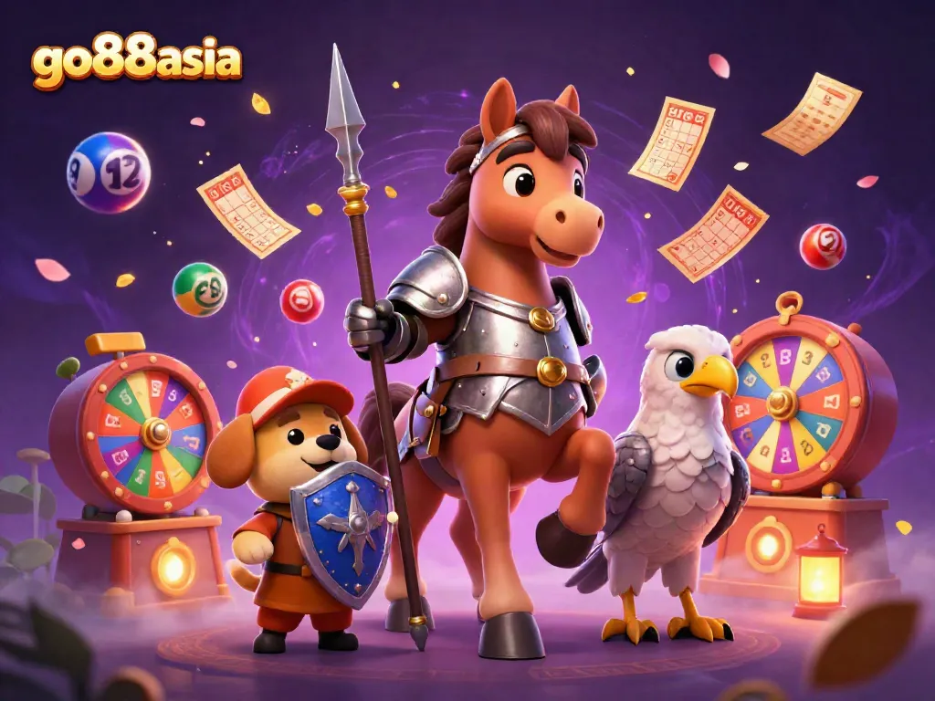 Experience the excitement of go88asia with colorful lottery games and medieval fantasy characters.