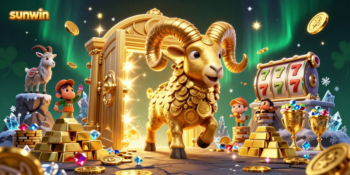 Engage with sunwin's thrilling casino experience amidst gold treasures and slot reels.