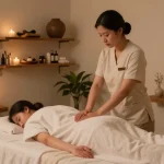 인천출장마사지 session in tranquil massage room, showcasing relaxation.