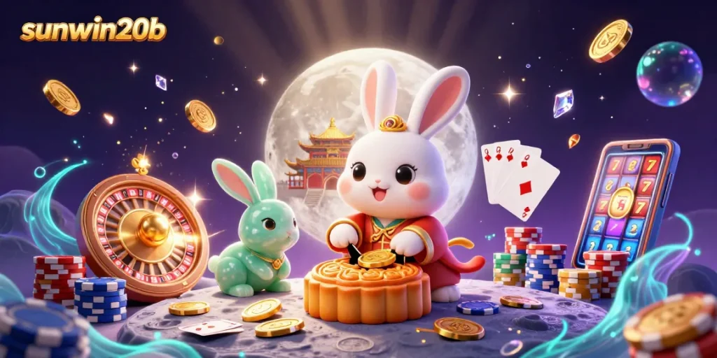 Experience thrilling gameplay at sunwin20b with a vibrant casino-themed moon rabbit scene.